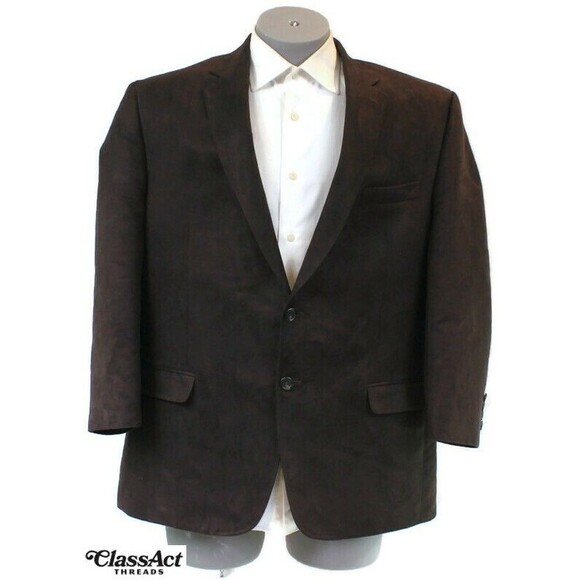 Chaps Blazer Sport Coat Jacket Mens Brown Faux Suede Polyester 2 Btn  46R - Picture 1 of 7